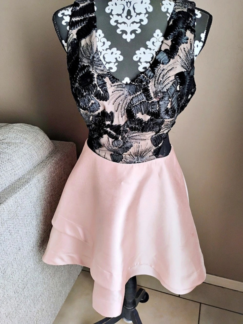 BCX Dress Black Floral Lace Top And Pink Bottom. Size 11 Like New